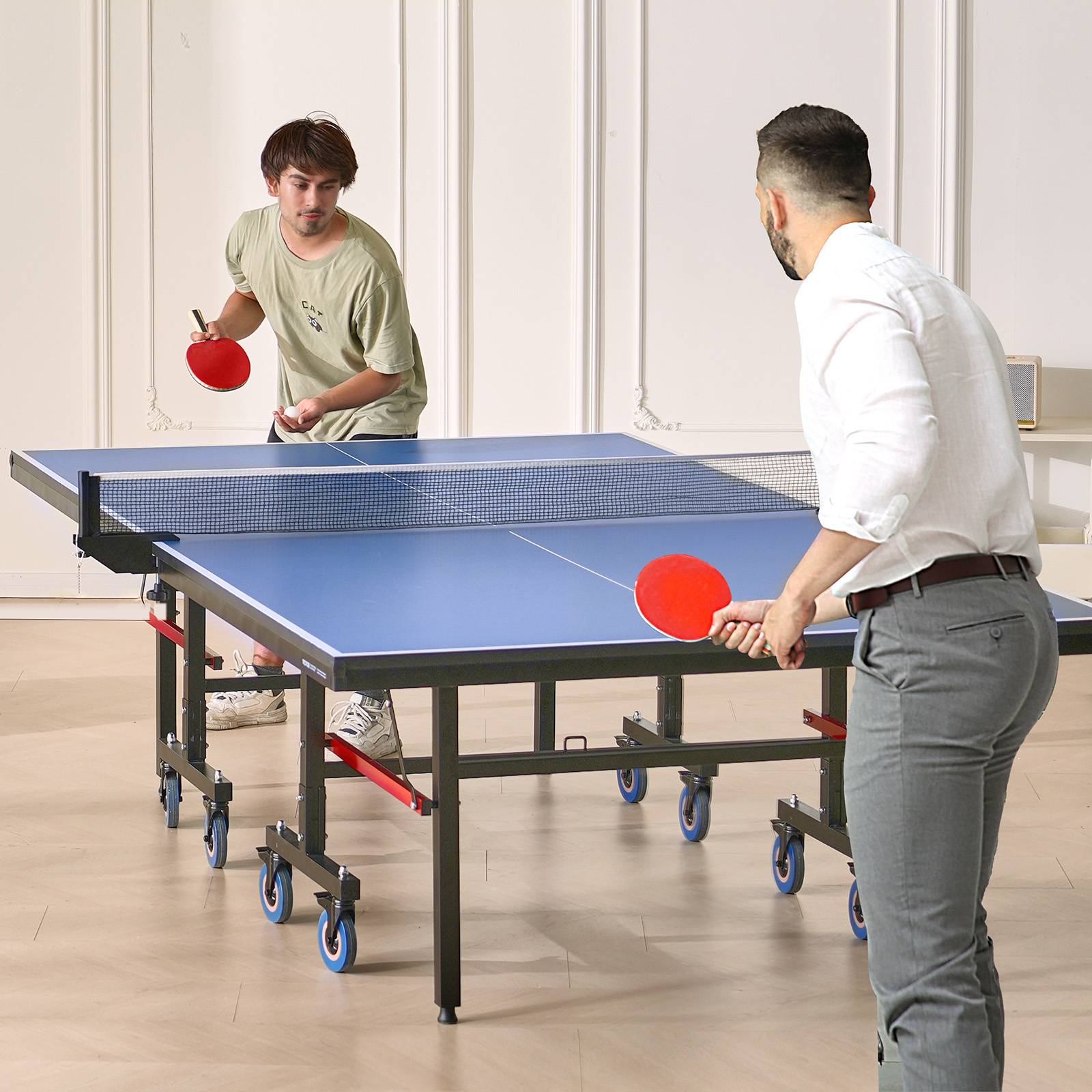 VEVOR Table ping-pong pro pliable, MDF 25 mm, filet rapide, roues verrouillables. - Image 8