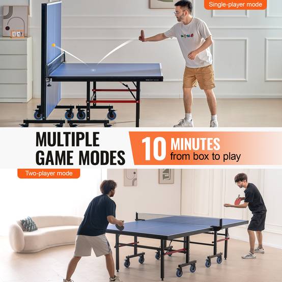 VEVOR Table ping-pong pro pliable, MDF 25 mm, filet rapide, roues verrouillables. - Image 4