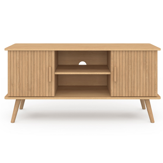 Meuble TV 110 cm JULIETTE 2 portes lattes tasseau bois coloris chêne - Image 3