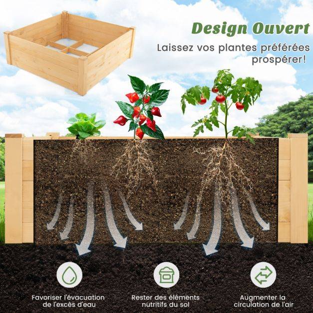 Helloshop26 - Jardinière carre potager extérieur en bois de sapin avec clôture de protection et grille de culture pour fleur légume fruit - Imagen 4