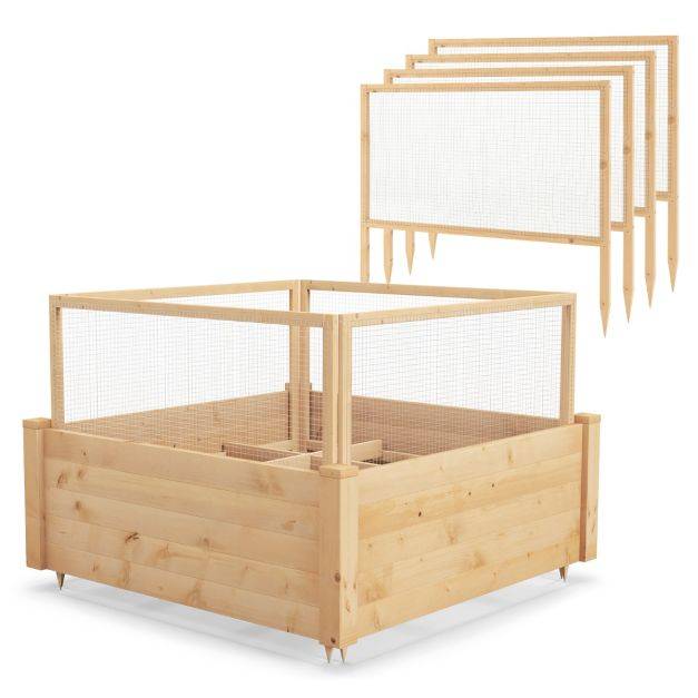Helloshop26 - Jardinière carre potager extérieur en bois de sapin avec clôture de protection et grille de culture pour fleur légume fruit - Imagen 1