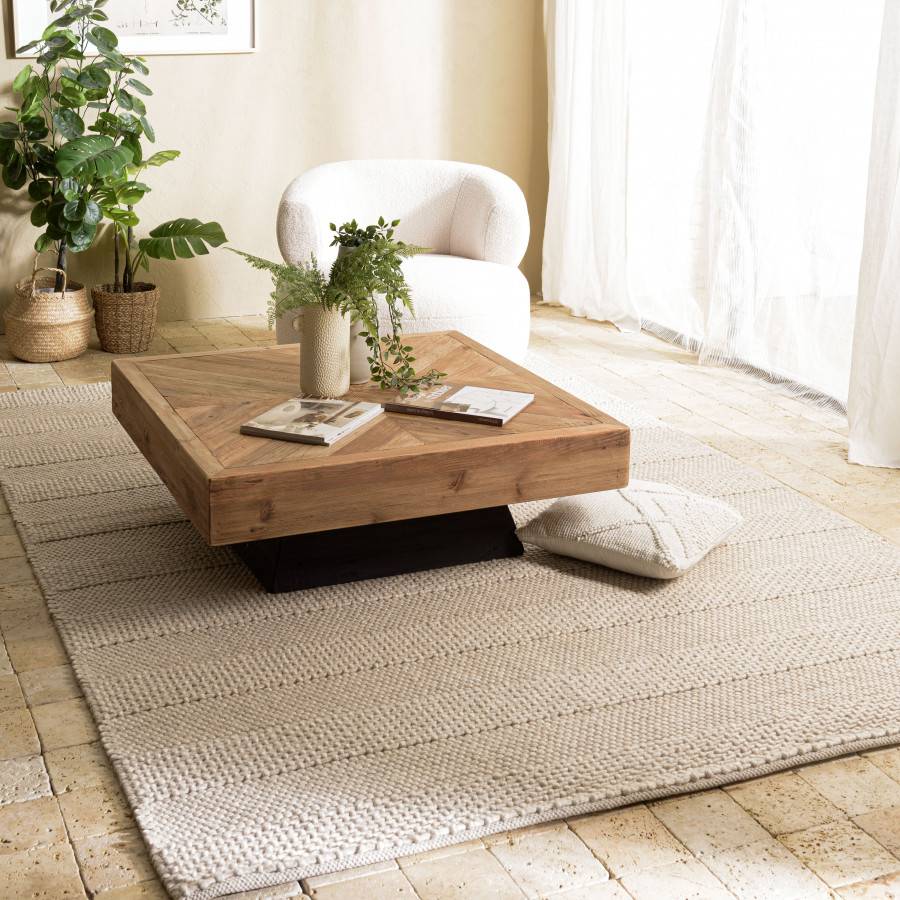 Macabane - QUENTIN - Tapis rectangulaire 160x230cm en laine tissée couleur lin - Imagen 2