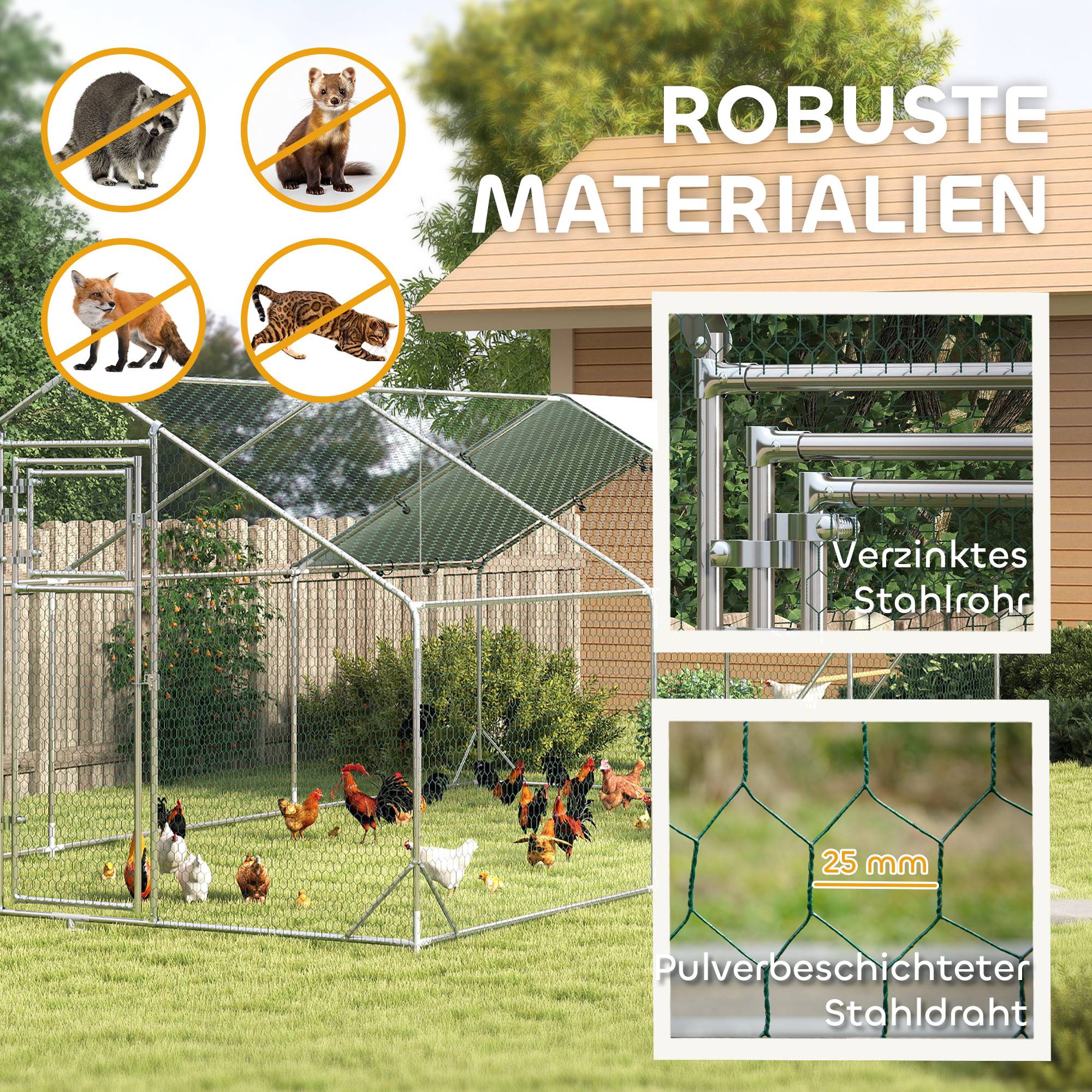 Poulailler, enclos, bâche anti-UV, grillage, distributeur, 18-24 poules - Image 8