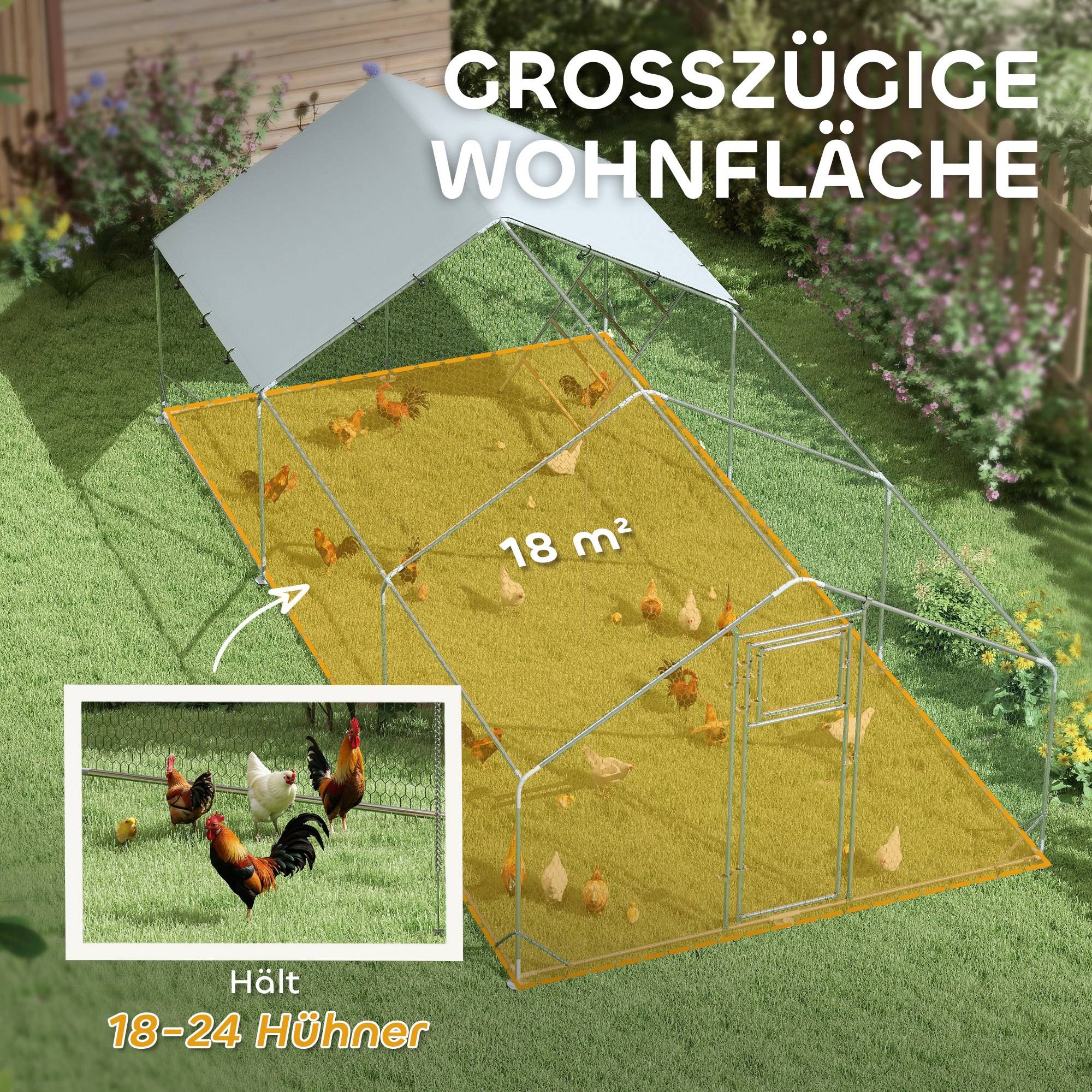 Poulailler, enclos, bâche anti-UV, grillage, distributeur, 18-24 poules - Image 6