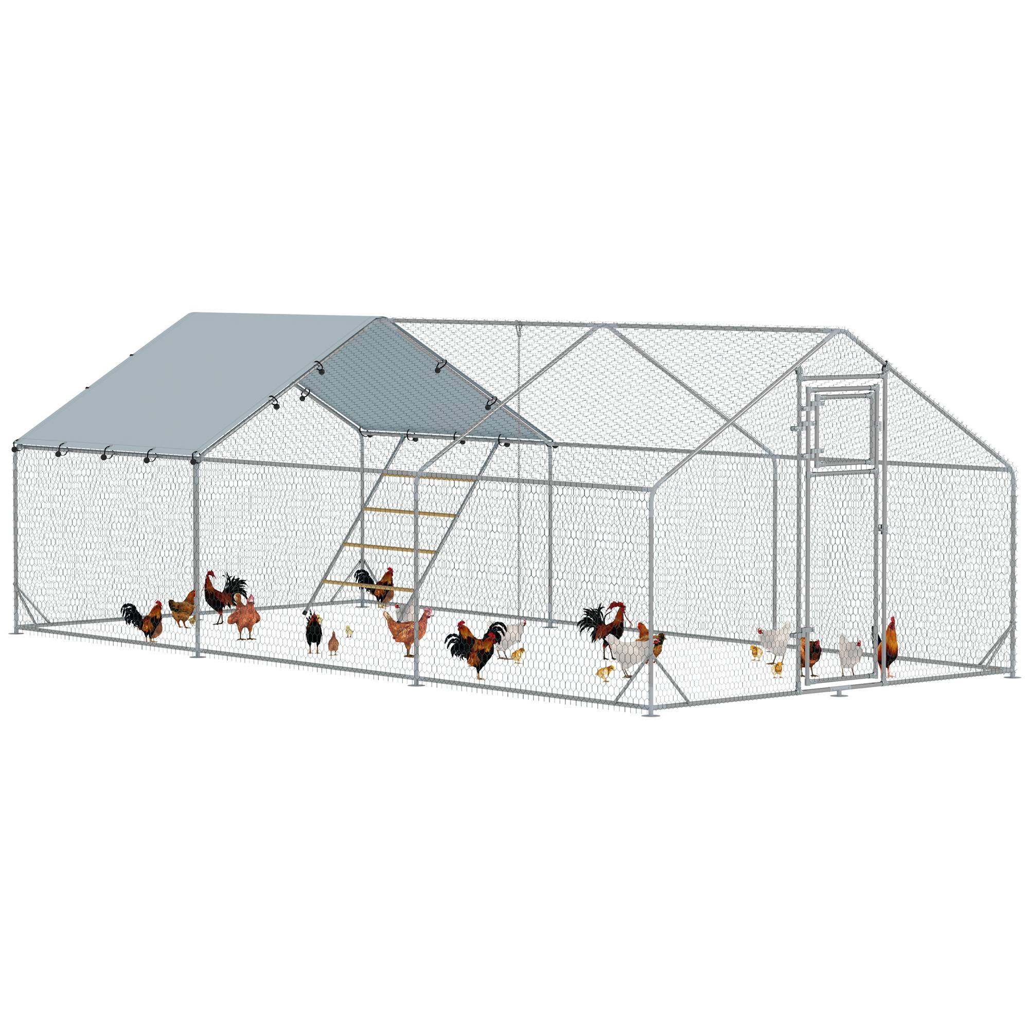 Poulailler, enclos, bâche anti-UV, grillage, distributeur, 18-24 poules - Image 1