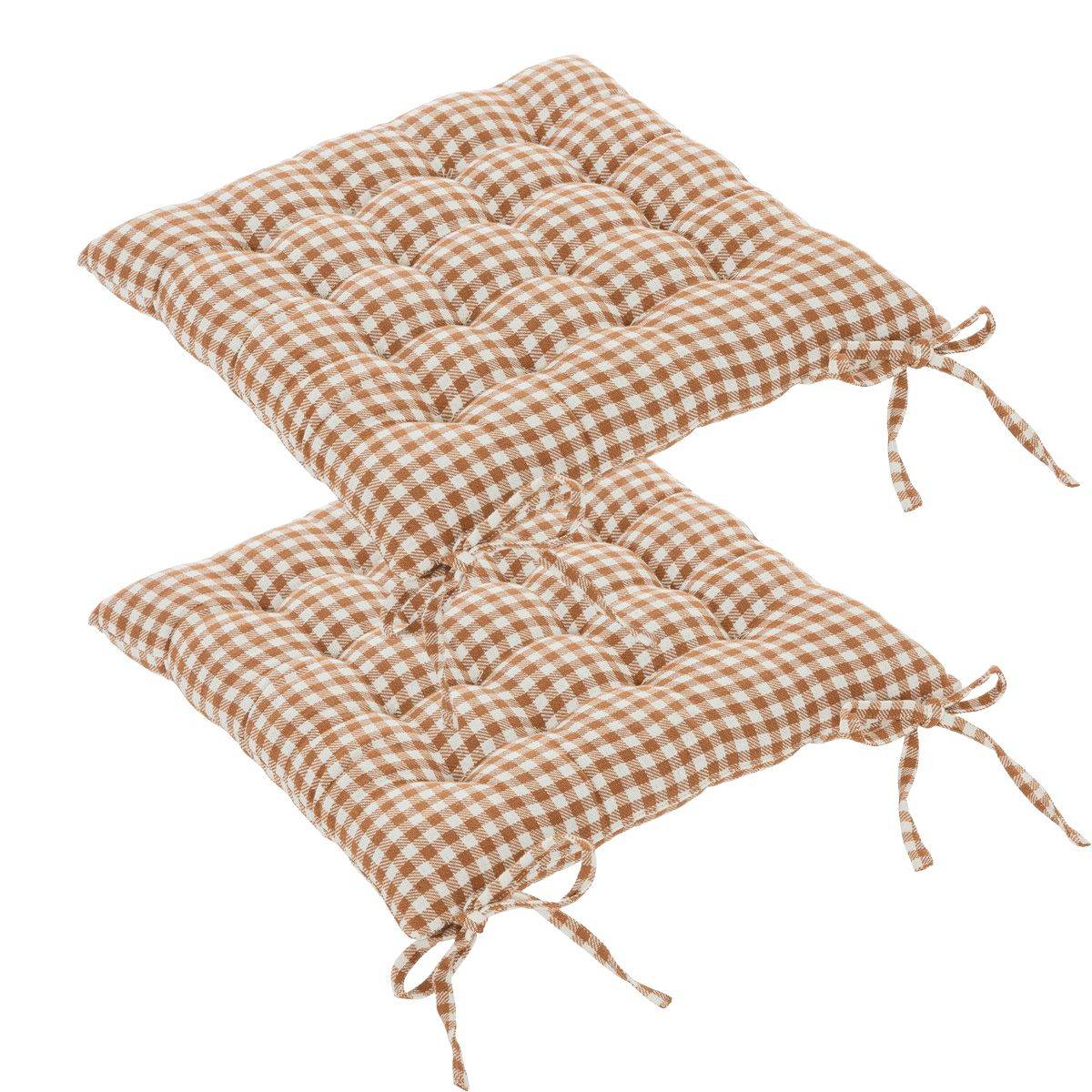 Atmosphera - Lot de 2 Galettes de chaise en Coton Vichy Ivoire et Terracotta 38 x 38 cm - Imagen 1