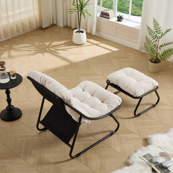 Fauteuil relax avec repose-pieds acier intérieur extérieur coussin moelleux blanc - ComfortXL Outdoor Living - Image 4