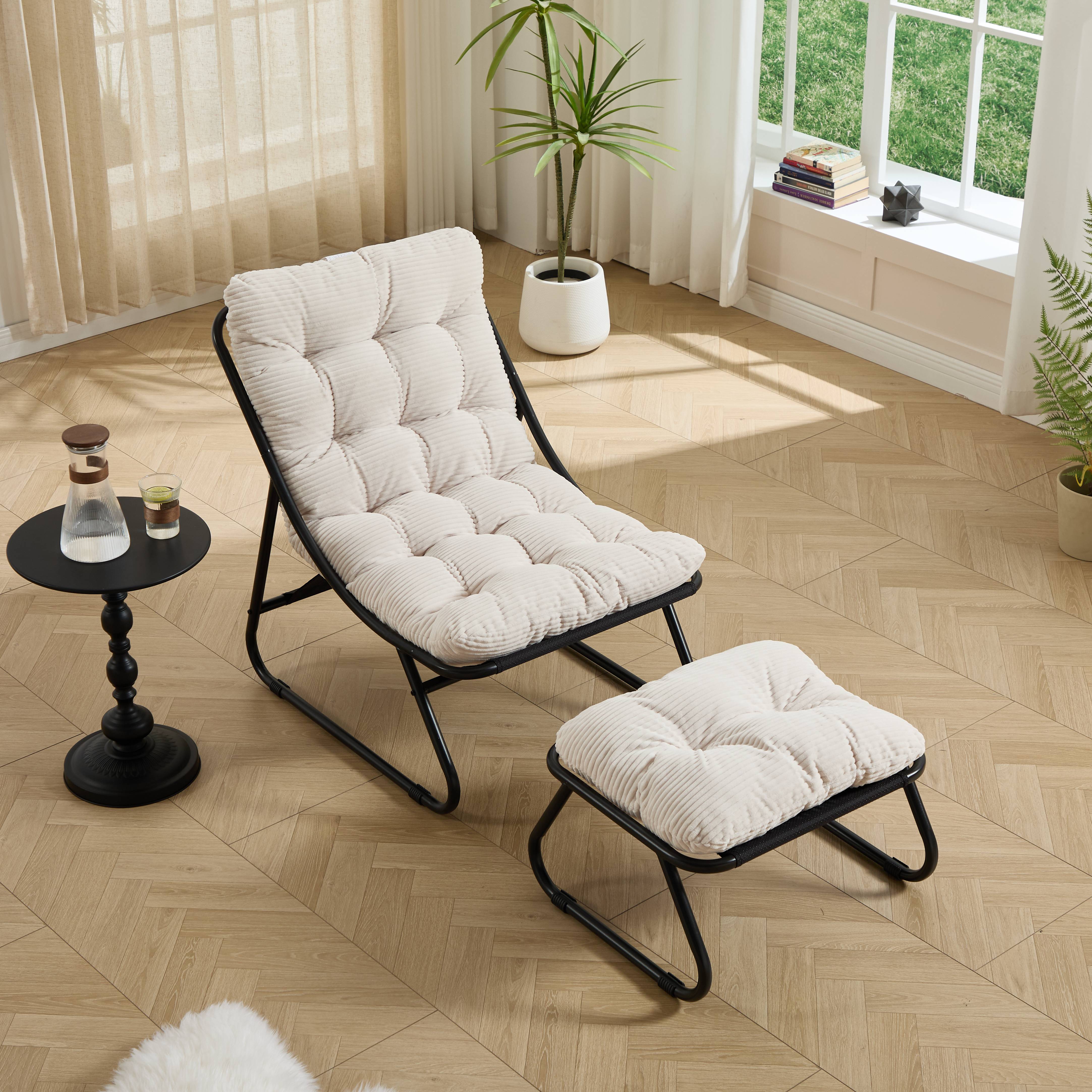 Fauteuil relax avec repose-pieds acier intérieur extérieur coussin moelleux blanc - ComfortXL Outdoor Living - Image 8