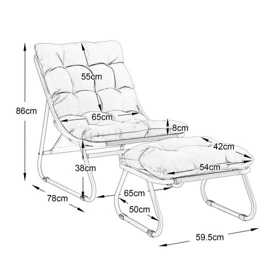 Fauteuil relax avec repose-pieds acier intérieur extérieur coussin moelleux blanc - ComfortXL Outdoor Living - Image 2