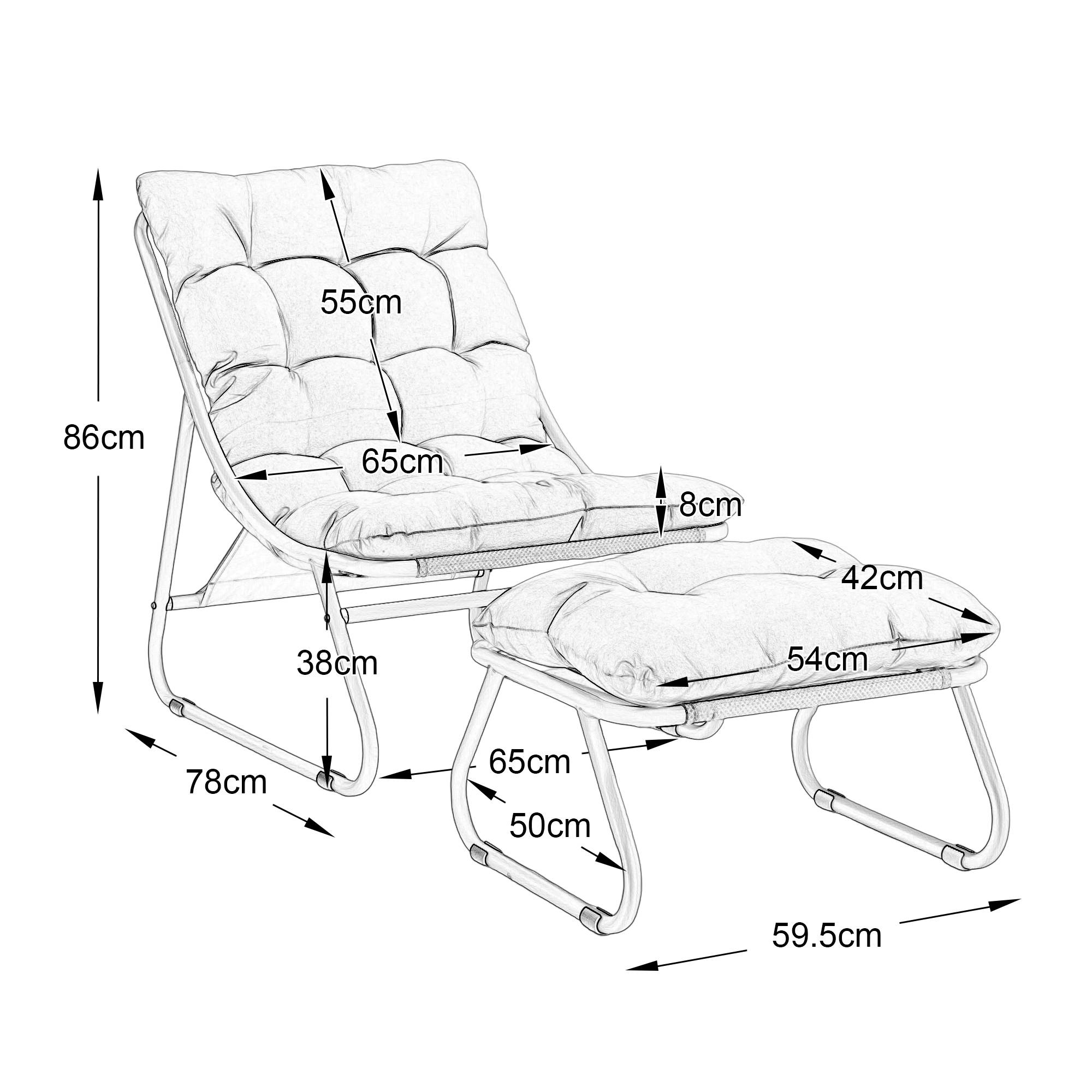 Fauteuil relax avec repose-pieds acier intérieur extérieur coussin moelleux blanc - ComfortXL Outdoor Living - Image 2