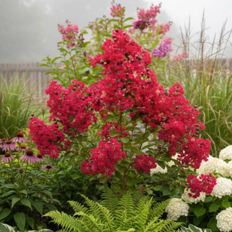 Lilas des Indes Terrasse Rouge, Lagerstroemia à fleurs Rouge - feuillage Caduc - Pot de 3L - Touffe- hauteur à maturité De 1,00 m à 1,50 m - Image 4