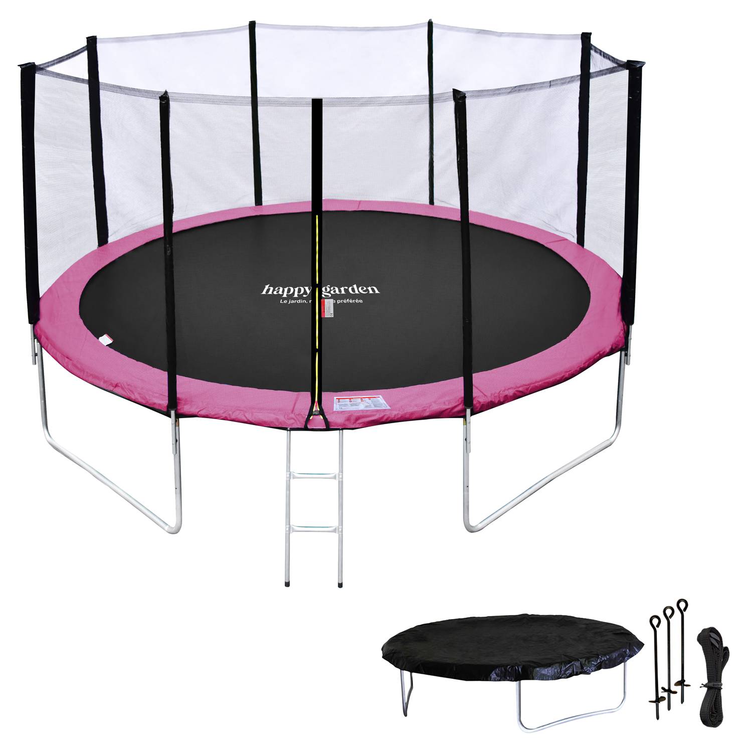 Happy Garden - Pack Premium Trampoline 430cm réversible gris / rose MELBOURNE + filet, échelle, bâche et kit d'ancrage - HAPPY GARDEN - Imagen 2