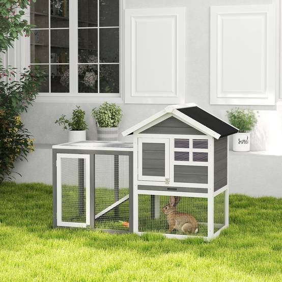 Clapier lapin extérieur bois 2 niveaux toit bitumé avec tiroir 123x63x93cm - ComfortXL Outdoor Living - Image 4