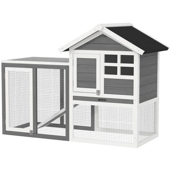Clapier lapin extérieur bois 2 niveaux toit bitumé avec tiroir 123x63x93cm - ComfortXL Outdoor Living - Image 2