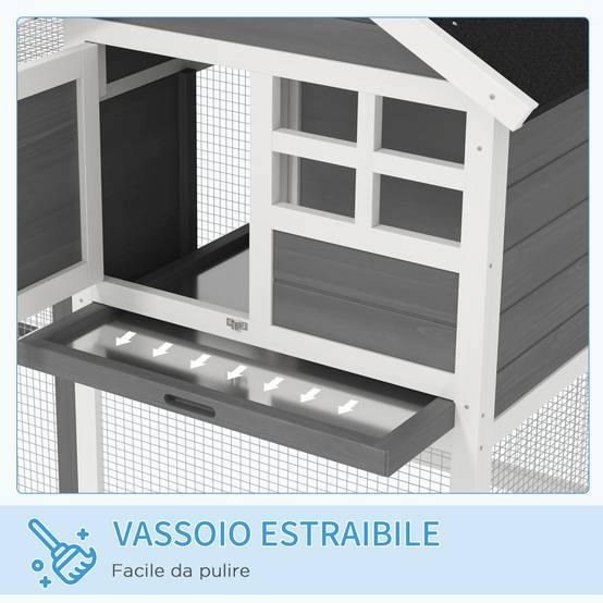 Clapier lapin extérieur bois 2 niveaux toit bitumé avec tiroir 123x63x93cm - ComfortXL Outdoor Living - Image 8