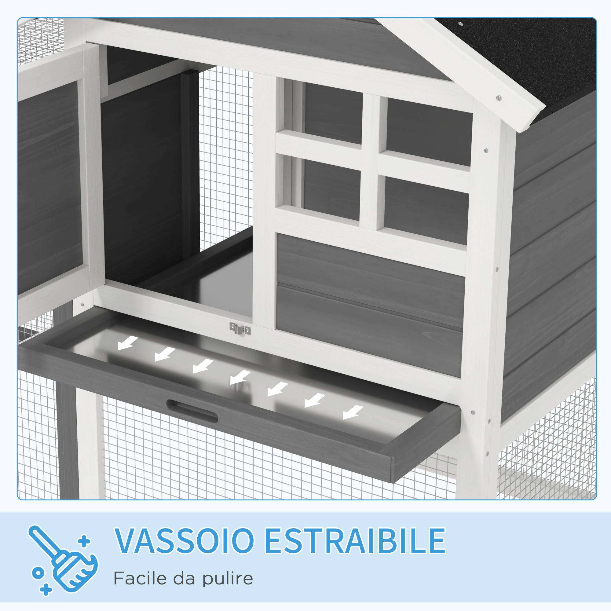 Clapier lapin extérieur bois 2 niveaux toit bitumé avec tiroir 123x63x93cm - ComfortXL Outdoor Living - Image 8