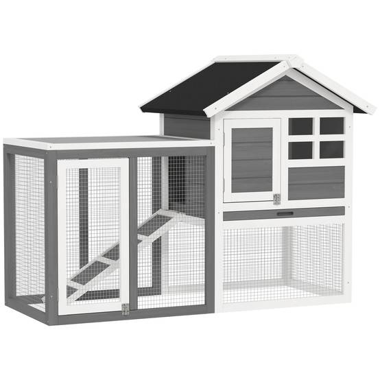 Clapier lapin extérieur bois 2 niveaux toit bitumé avec tiroir 123x63x93cm - ComfortXL Outdoor Living - Image 1