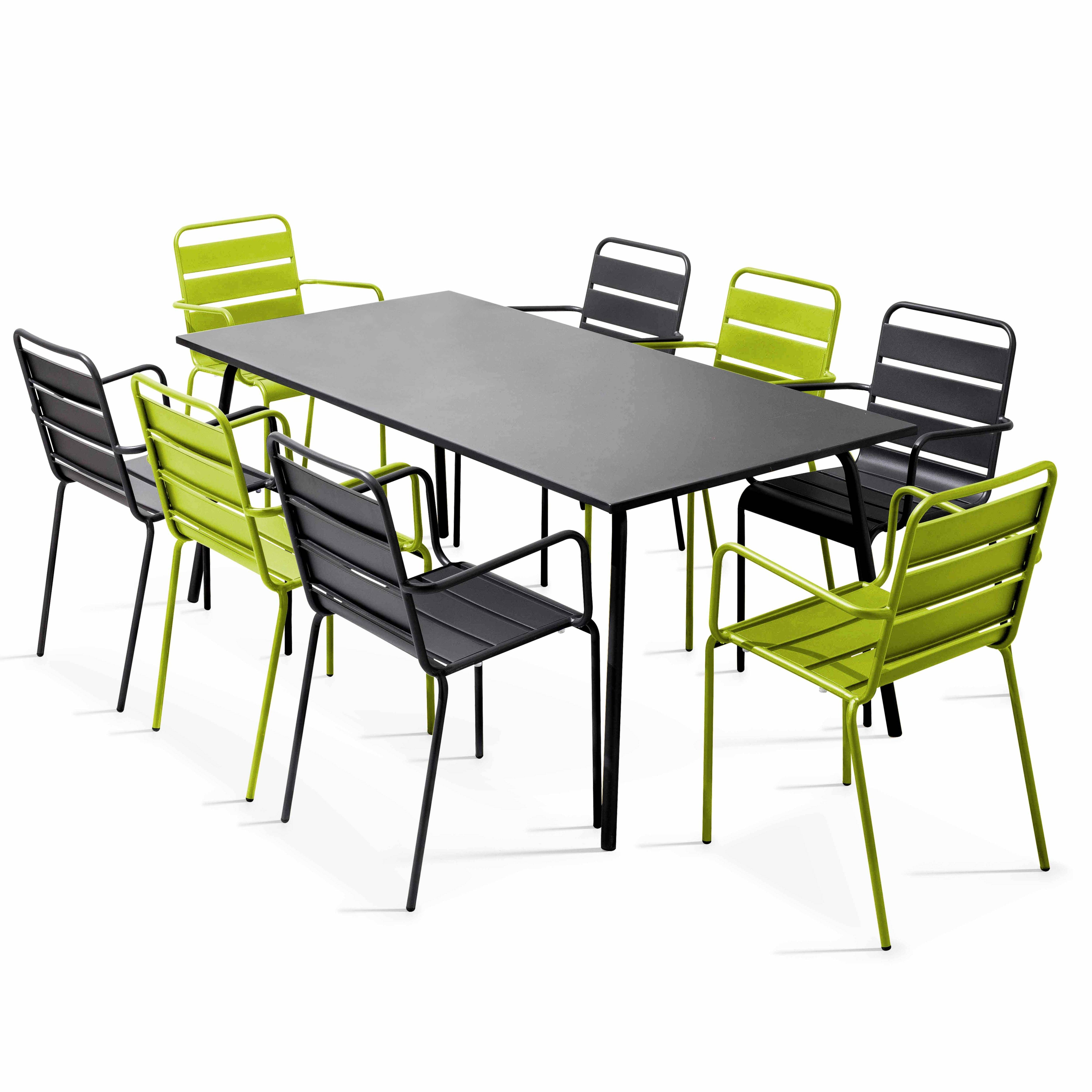 Oviala - Ensemble table de jardin et 8 fauteuils en métal vert et gris Palavas - Oviala - Imagen 1