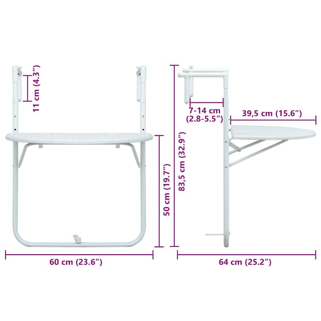 Vidaxl - Table de balcon Blanc 60x64x83,5 cm Plastique Aspect de rotin vidaXL 47893 - Imagen 8