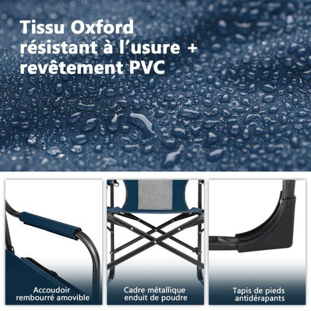 Helloshop26 - Chaise de camping pliante avec table latérale et sac isotherme charge 180kg sac de rangement sangle portable bleu - Imagen 2