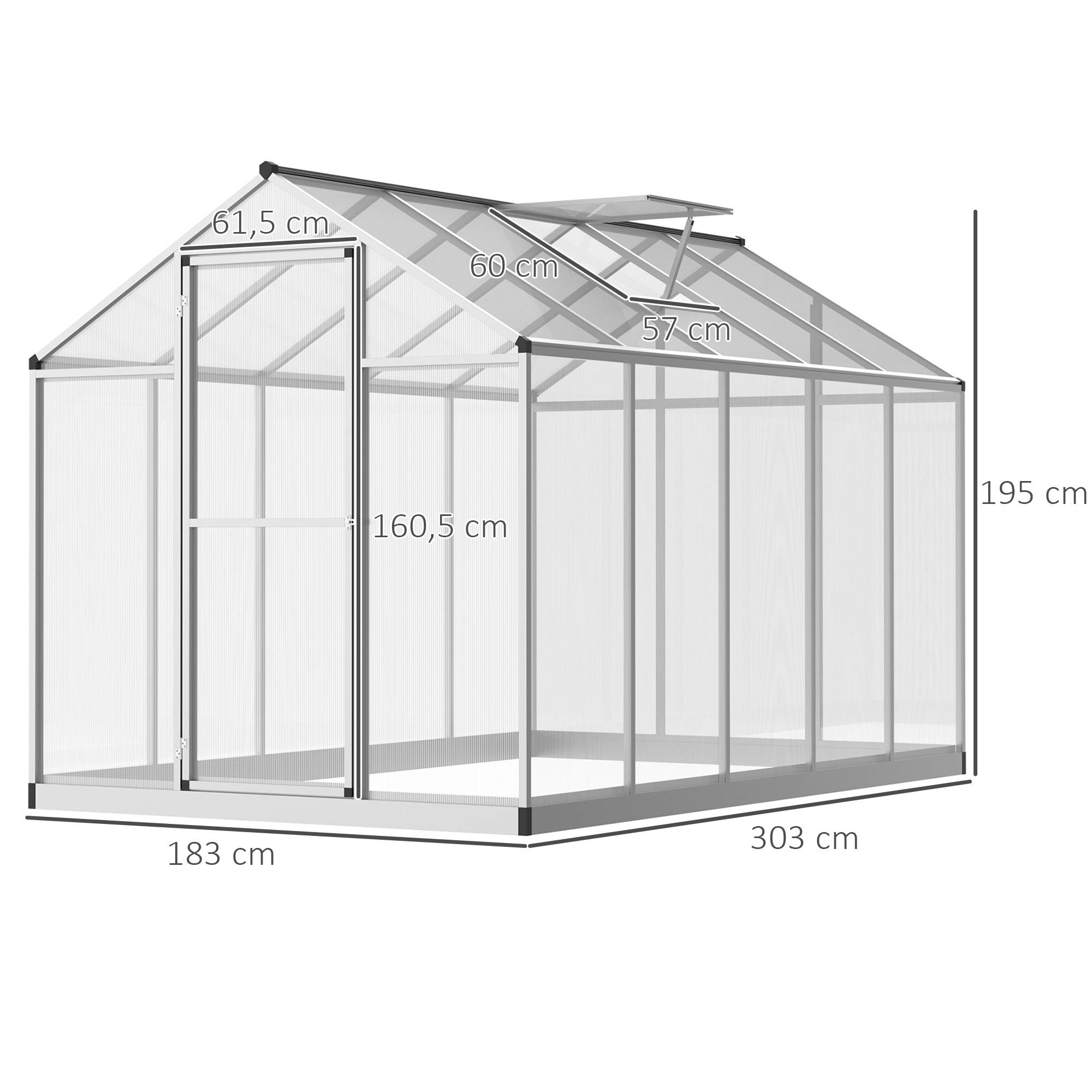 Sans Marque - Serre de Jardin 3 x 2 m Aluminium Polycarbonate 5,5 m² Fondation Lucarne Porte loquet - Image 5