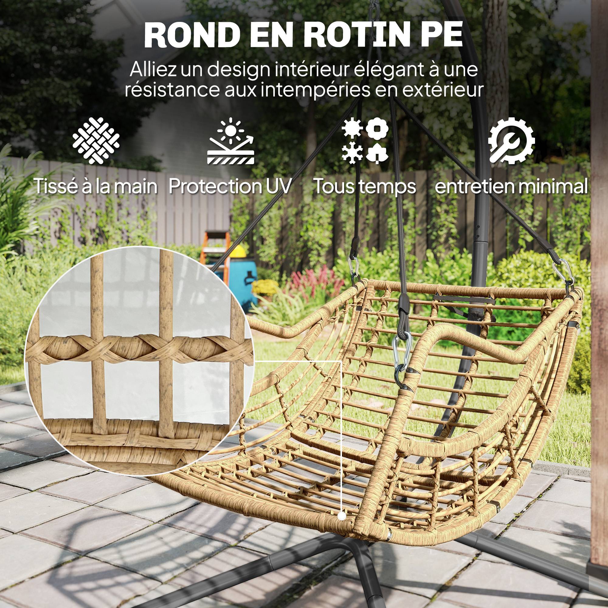 Fauteuil suspendu sur pied extérieur jardin résine tressée hauteur réglable coussin gris foncé - ComfortXL Outdoor Living - Image 8