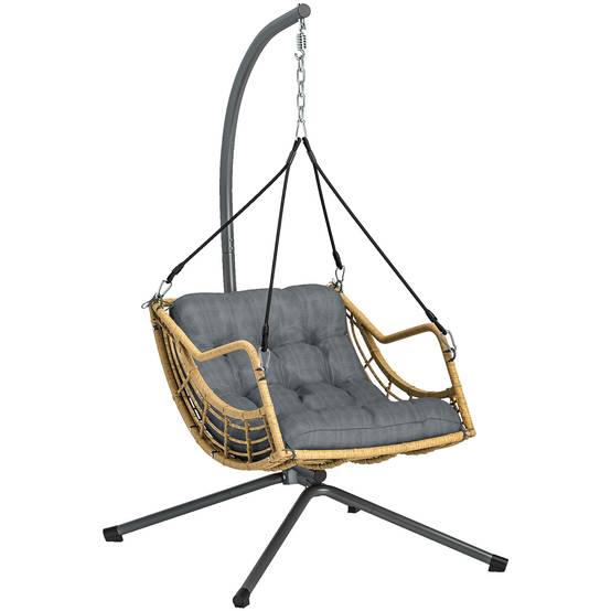 Fauteuil suspendu sur pied extérieur jardin résine tressée hauteur réglable coussin gris foncé - ComfortXL Outdoor Living - Image 1