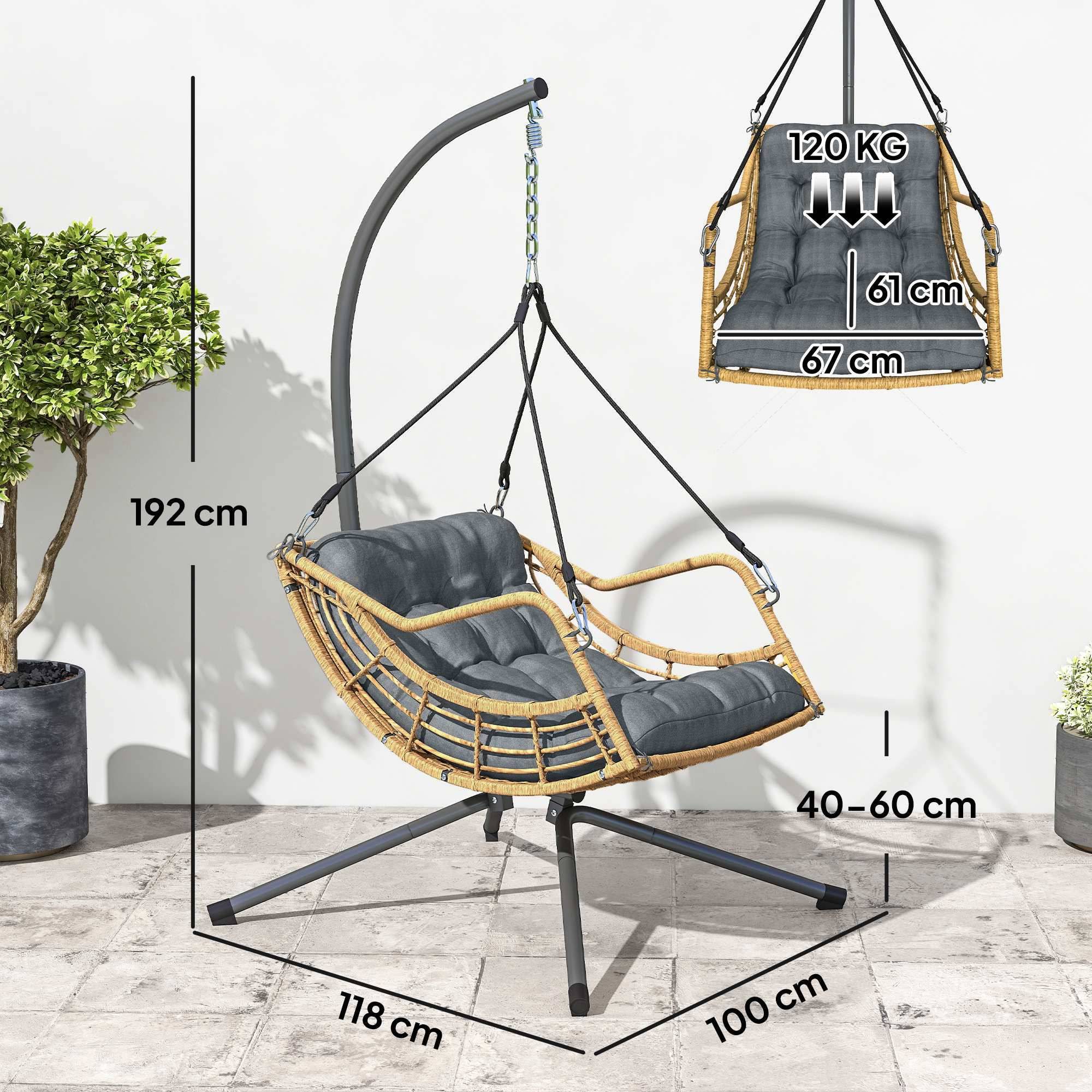 Fauteuil suspendu sur pied extérieur jardin résine tressée hauteur réglable coussin gris foncé - ComfortXL Outdoor Living - Image 5