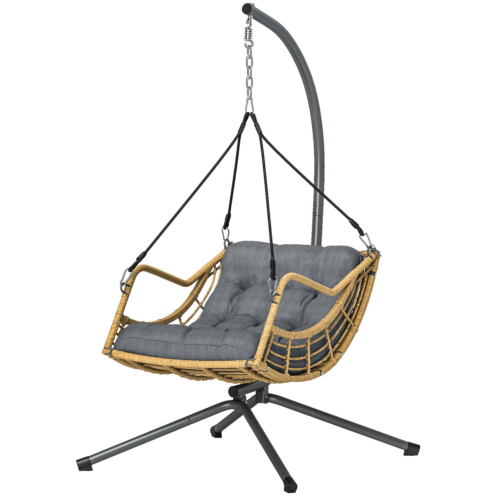 Fauteuil suspendu sur pied extérieur jardin résine tressée hauteur réglable coussin gris foncé - ComfortXL Outdoor Living - Image 2