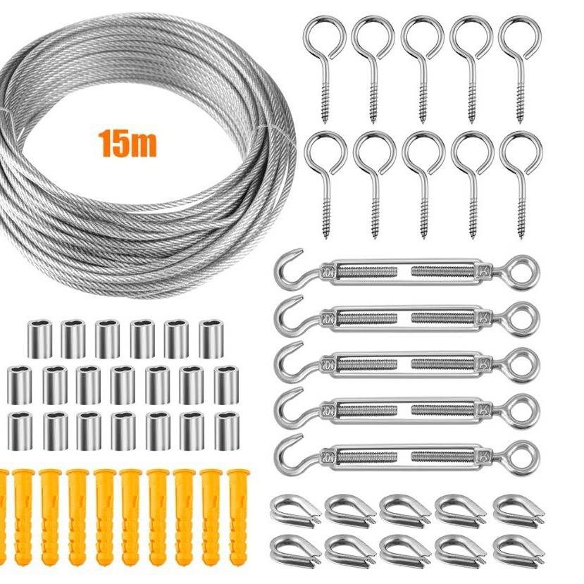 Corde en acier inoxydable, corde suspendue en acier inoxydable, corde à linge extérieure, câble métallique extérieur (15M)-Lytech - Image 1