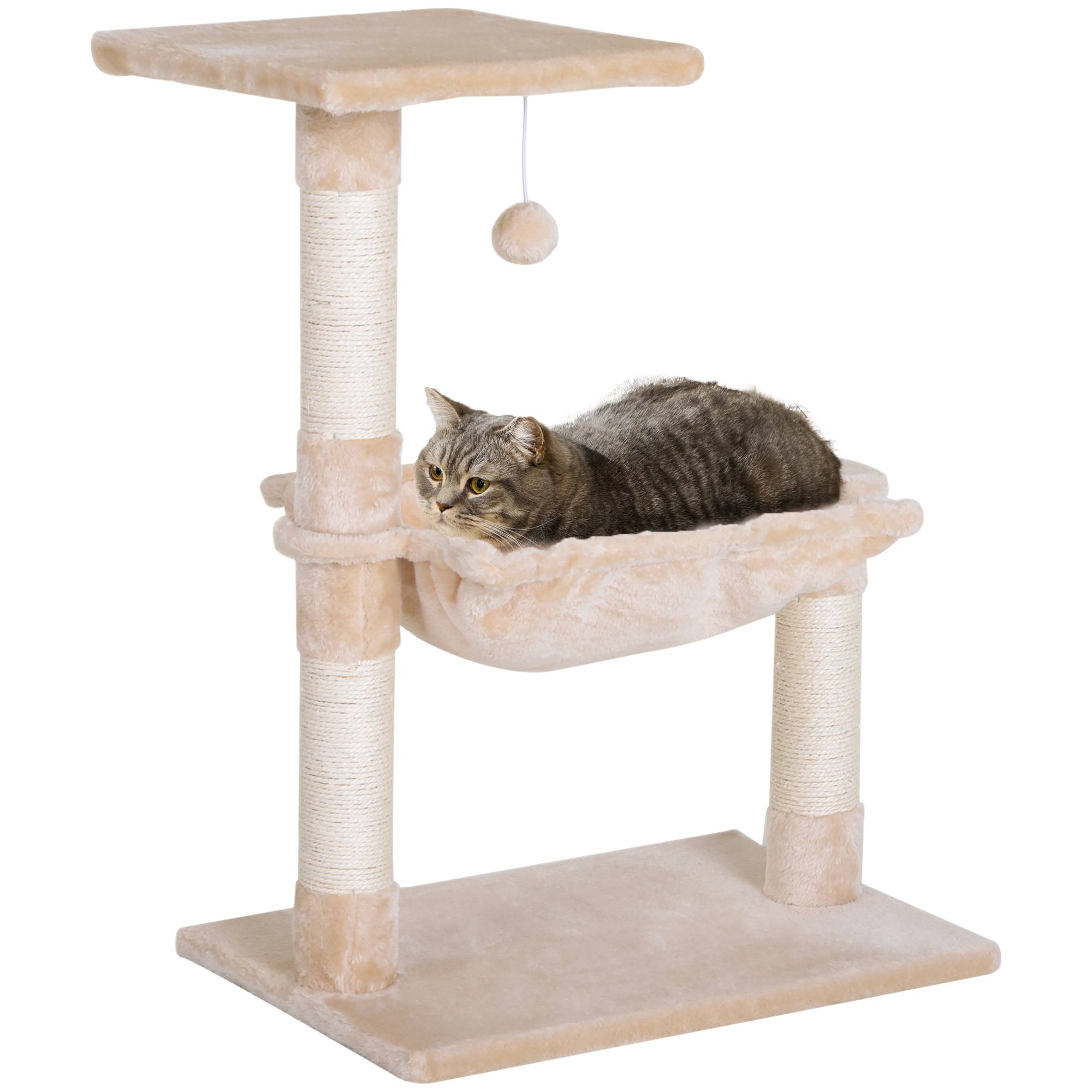 Arbre à chat petit hamac balle bois peluche structure chat intérieur 50 x 36 x 70 cm beige - Image 1