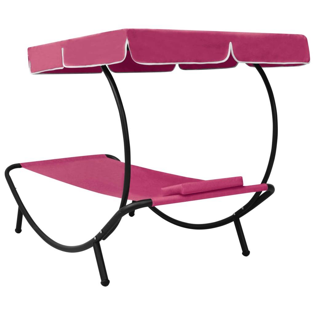 Maison Chic - Lit de repos d'extérieur | Transat | Bain de soleil avec auvent et oreiller rose - Image 4
