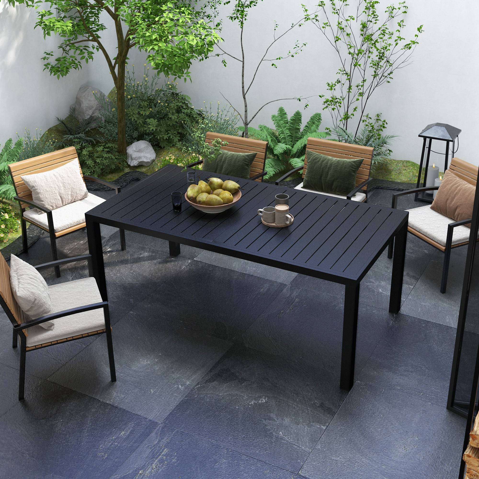 Outsunny - Table de jardin extensible 6-8 personnes dim. 180/240L x 94l x 73H cm alu noir - Image 2