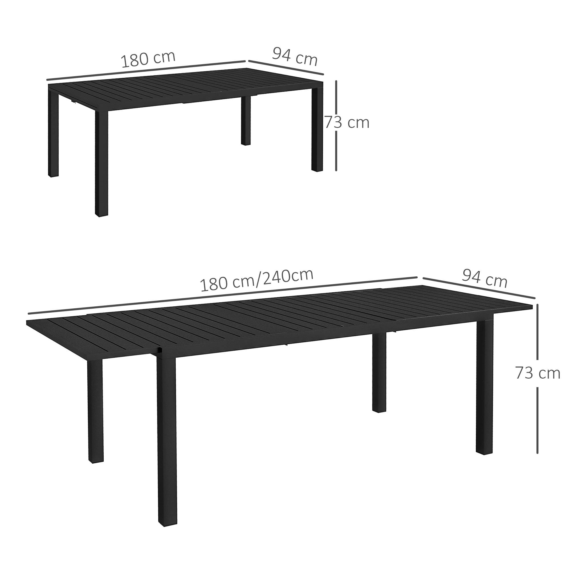 Outsunny - Table de jardin extensible 6-8 personnes dim. 180/240L x 94l x 73H cm alu noir - Image 3