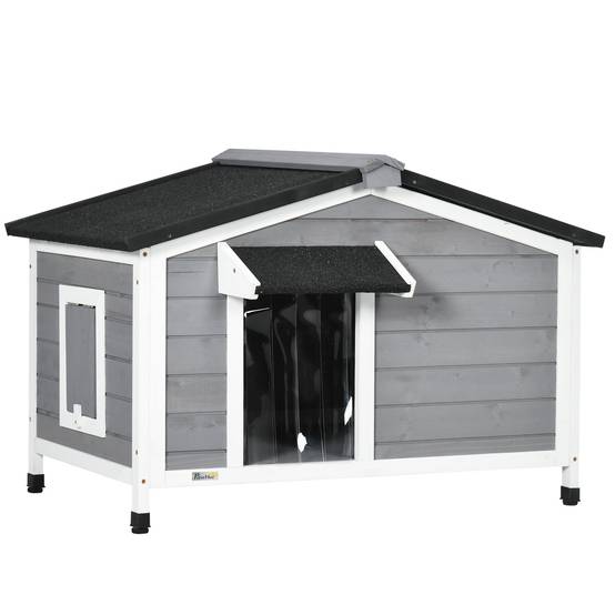 Niche en bois pour chien, toit bitumé, base amovible, 97x72x65 cm, gris - Image 1