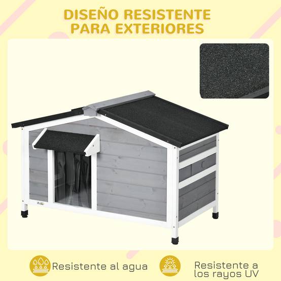 Niche en bois pour chien, toit bitumé, base amovible, 97x72x65 cm, gris - Image 8