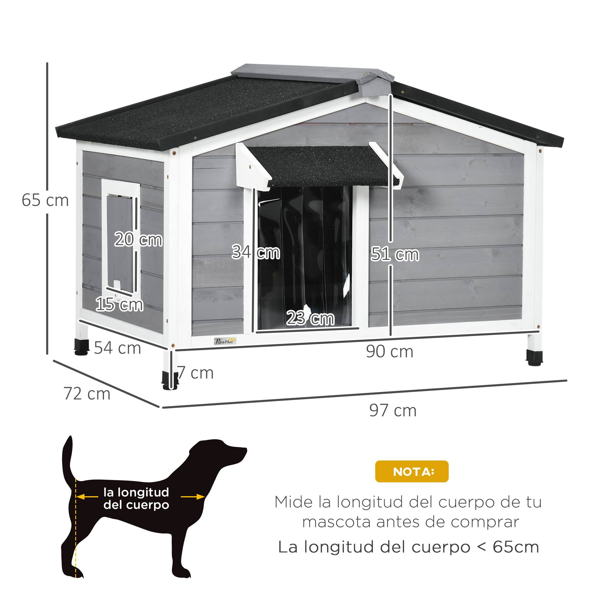 Niche en bois pour chien, toit bitumé, base amovible, 97x72x65 cm, gris - Image 5