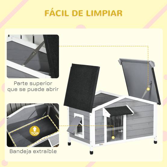 Niche en bois pour chien, toit bitumé, base amovible, 97x72x65 cm, gris - Image 7