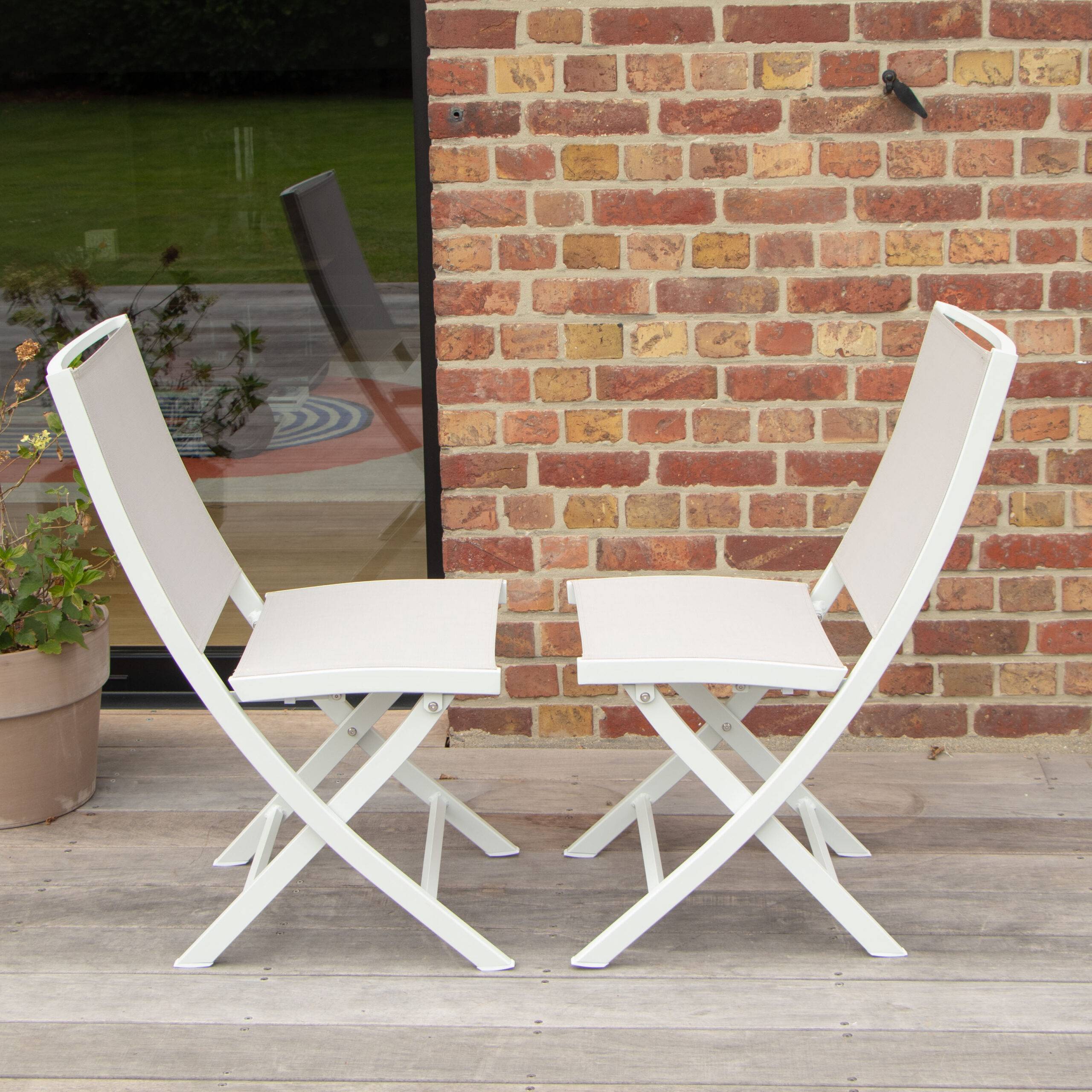 Wilsa Garden - Chaise pliante de jardin aluminium blanc textilène WHITESTAR - Imagen 4