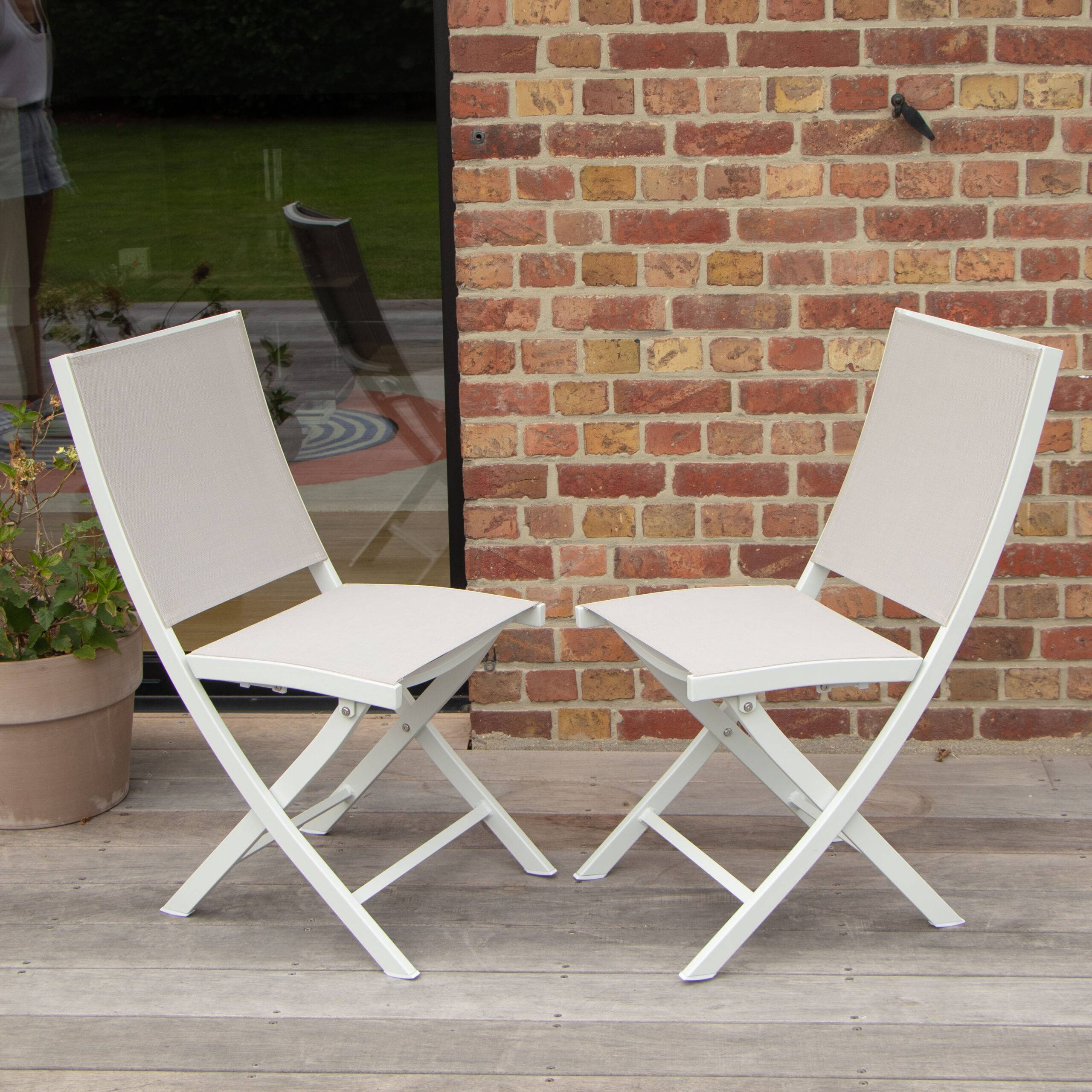 Wilsa Garden - Chaise pliante de jardin aluminium blanc textilène WHITESTAR - Imagen 3