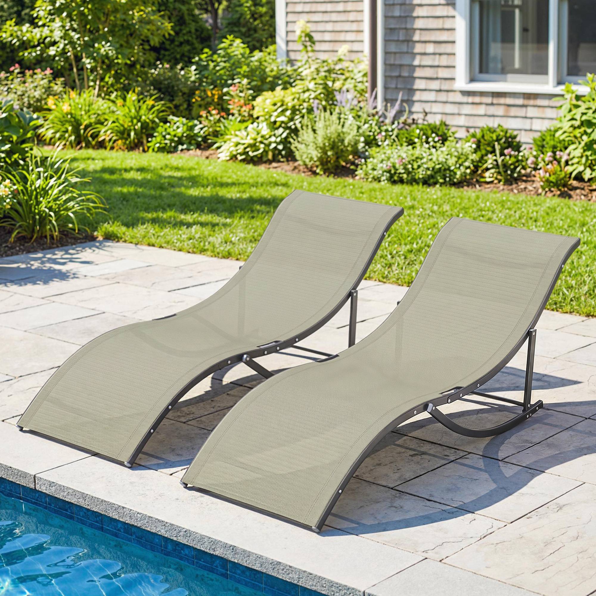 Lot de 2 transats jardin pliables, lit bronzage aluminium et textilène, 61x165x63cm - Image 3