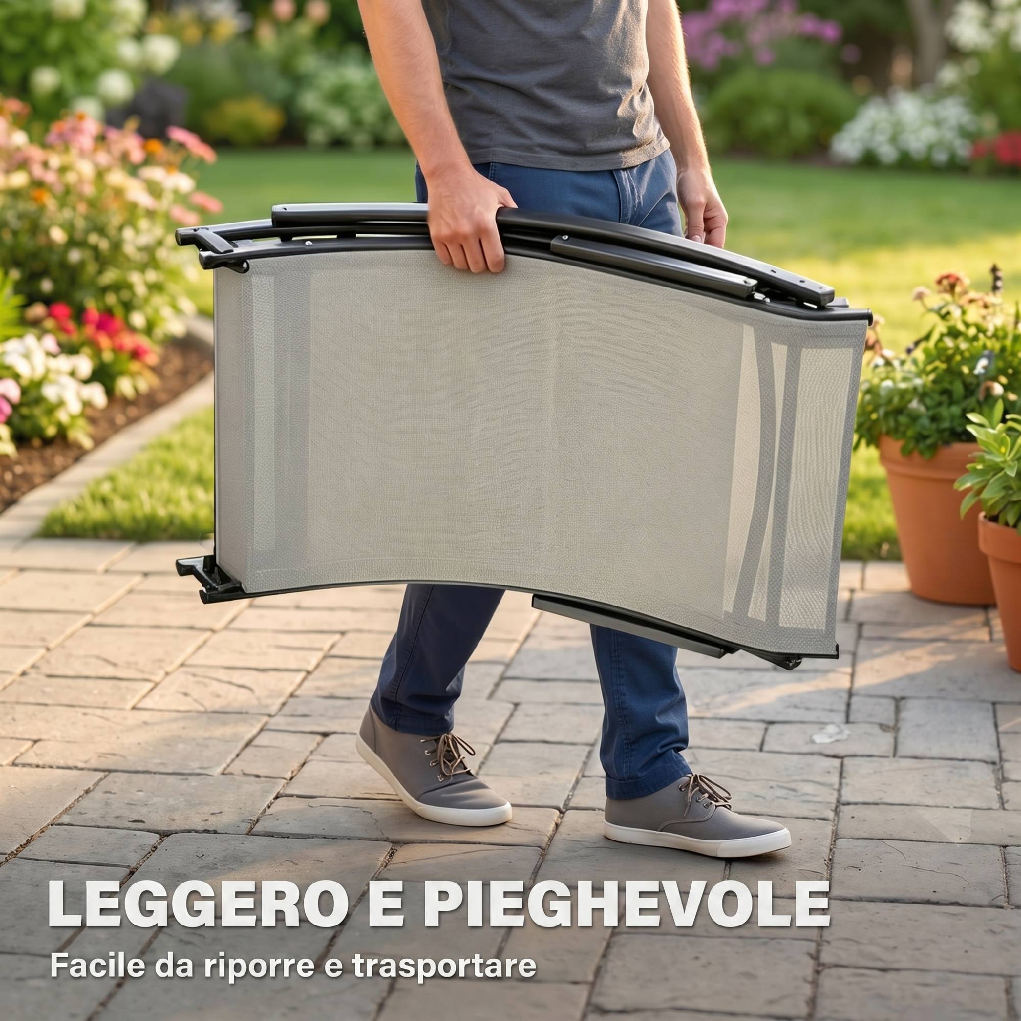 Lot de 2 transats jardin pliables, lit bronzage aluminium et textilène, 61x165x63cm - Image 7