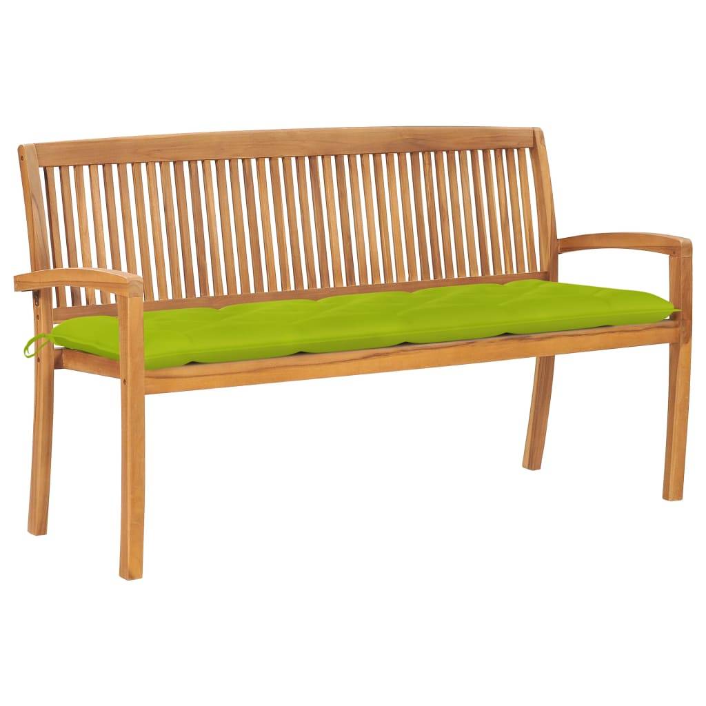 Helloshop26 - Banc de jardin meuble de patio d'extérieur terrasse empilable et coussin 159 cm bois de teck massif - Imagen 1