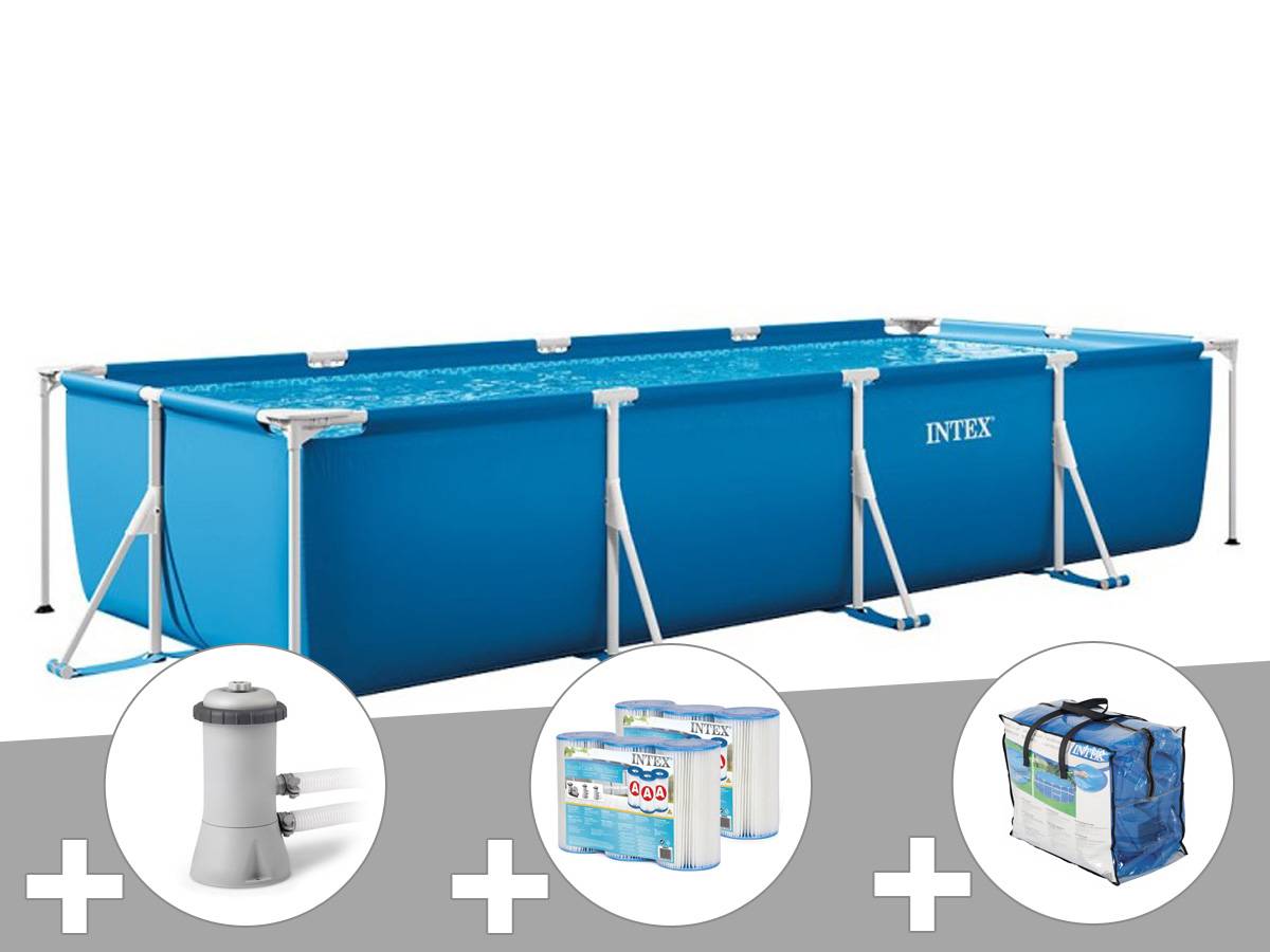 Kit piscine tubulaire rectangulaire Intex 4,50 x 2,20 x 0,84 m + Filtration à cartouche + 6 cartouches de filtration + Bâche à bulles - Imagen 1