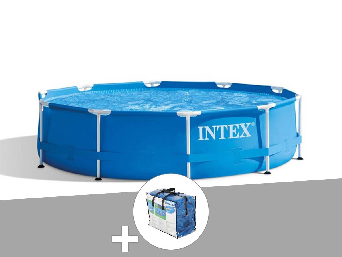 Kit piscine tubulaire Intex Metal Frame ronde 3,05 x 0,76 m + Bâche à bulles - Image 1