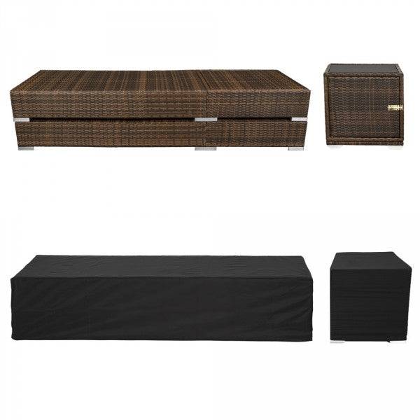 Helloshop26 - Lot de deux chaises longue bain de soleil en résine tressé poly rotin + table + deux set de housses + housse de protection marron - Imagen 5