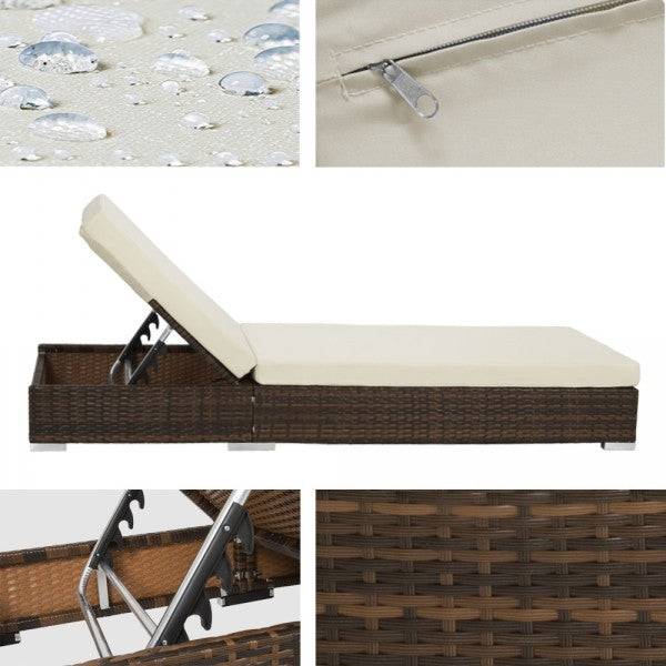 Helloshop26 - Lot de deux chaises longue bain de soleil en résine tressé poly rotin + table + deux set de housses + housse de protection marron - Imagen 4