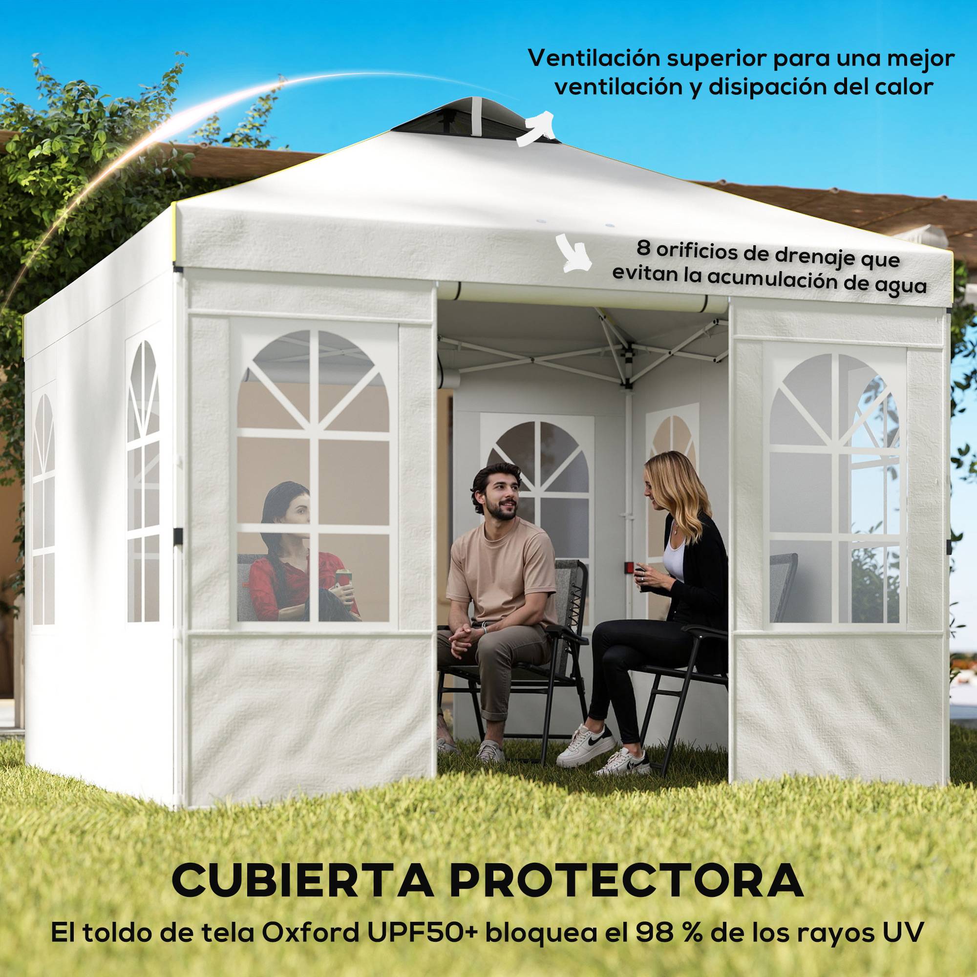 ComfortXL - Tonnelle pliante métal et Oxford pour jardin avec 4 parois amovibles 3 x 3 m blanc - ComfortXL Outdoor Living - Image 6
