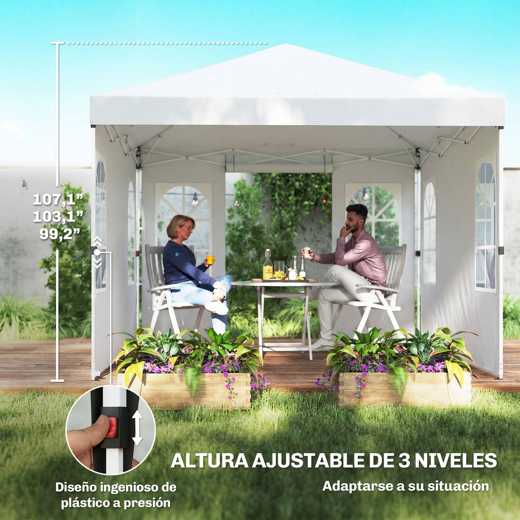 ComfortXL - Tonnelle pliante métal et Oxford pour jardin avec 4 parois amovibles 3 x 3 m blanc - ComfortXL Outdoor Living - Image 9