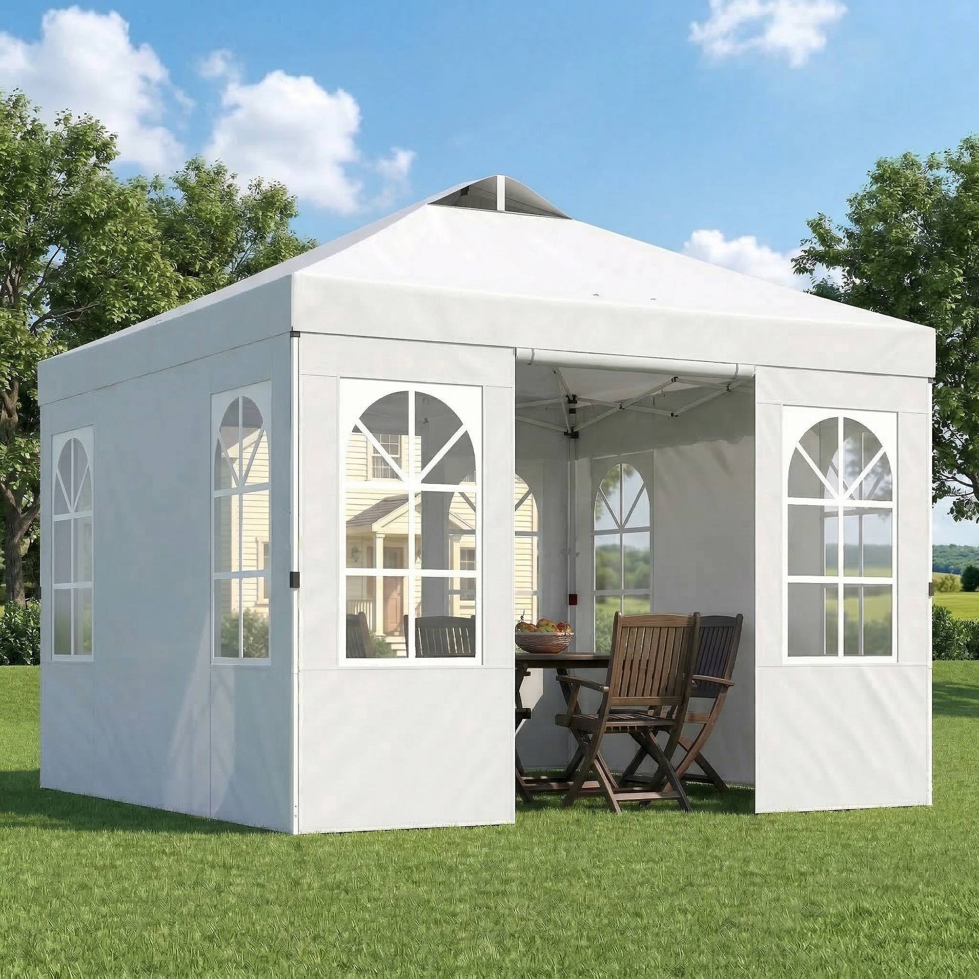ComfortXL - Tonnelle pliante métal et Oxford pour jardin avec 4 parois amovibles 3 x 3 m blanc - ComfortXL Outdoor Living - Image 3